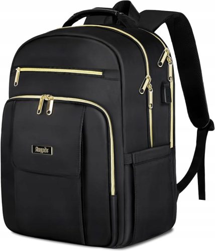 Ženski ruksak za laptop 15,6'' s 18 džepova i USB priključkom - Crni