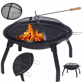    VRTNO VATRIŠTE S POKLOPOM TORINO 55 CM ZA ROŠTILJ LOGORSKE VATRE STEEL BLACK