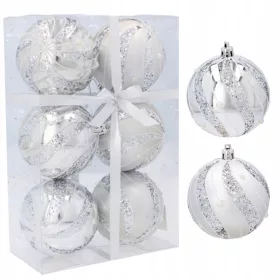    Ukrašena kuglica, Glatka kuglica, Reflektor kuglica, kombinacija dezena 8 cm, 6 kom.