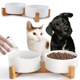    ZDJELICE NA STALKU ZA PSE DUPLA KERAMIČKA ZDJELICA, BIJELA 2x400ml