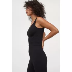    H & M crna sportska majica za treniranje brzo sušeće rebraste potkošulje