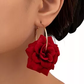   Boho Ružičaste Cvjetne Naušnice Zlatne Obruči Materijal 65 mm