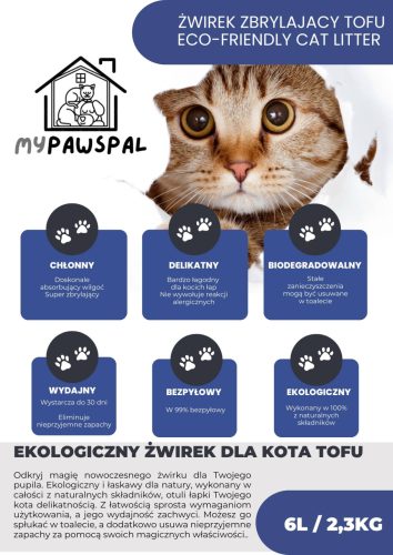 EkoPawsPal 3x prirodni, ekološki prihvatljiv pijesak za mačke, eko tofu