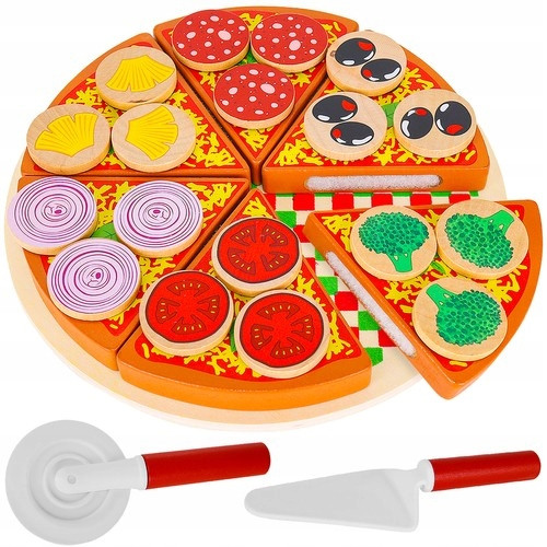Dječja drvena pizza za rezanje na čičak + pribor