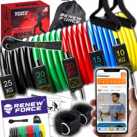    Set od 5 traka za vježbanje Gumica za fitness trening do 100 kg + 5 ručki