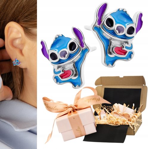 925 srebrne naušnice sa Stich Disney emajlom za malu damu POKLON