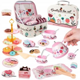   METALNI SET ZA ČAJ SA VRČEM, ŠALICOM, PLADNJAKOM I SETOM SLATKIŠA