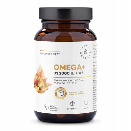 Omega+ Vitamin D3 2000 IU + K2, Aura Herbals kapsule softgel, 60 komada