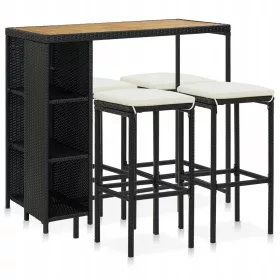   Set Vrtnog Barskog Namještaja od PE Ratana, Crno-Bež, 120x60x110cm