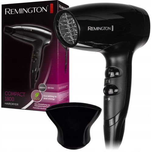 Snažan i učinkovit sušilo za kosu Remington Compact D500 s koncentratorom za preciznu stilizaciju. Sa snagom od 1800W i Eco funkcijom za uštedu energije, ovo sušilo nudi 3 stupnja temperature i 2 stup
