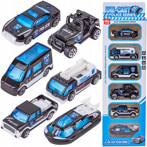 SET OPRUGA ROCKS POLICIJSKI AUTOMOBIL ZESTAW RESORAKA POLICIJA Auta 1:64 7x3cm 6 kom.