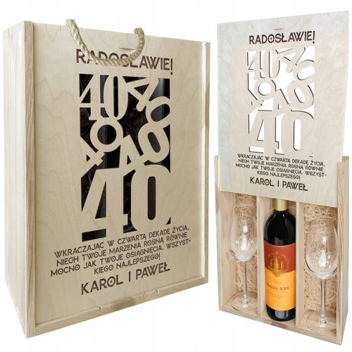  SET KUTIJA ZA VINO 2 ČAŠE POKLON POKLON ROĐENDAN 40. GODIŠNJICA
