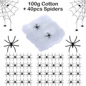    DEKORACIJA ZA NOĆ VJEŠTICA 40x PAUKOVI + PAUKOVA MREŽA 100g ZASTRAŠUJUĆA DEKORACIJA ZA PARTI