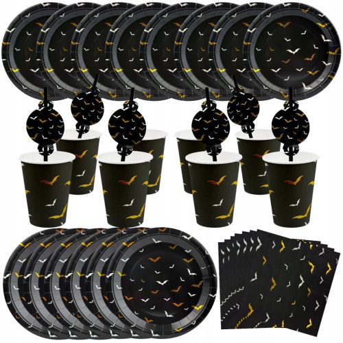  Veliki set tanjuri, šalice, salvete, slamke, Halloween Bats, 40 kom.