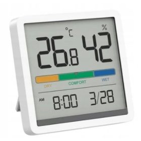 Digitalni termometar i higrometar s satom, bijeli