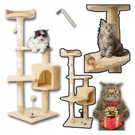   Visoki drapak za mačke Cat Tower Bed XL bež MT04 veliki s GRATIS IGRAČKOM