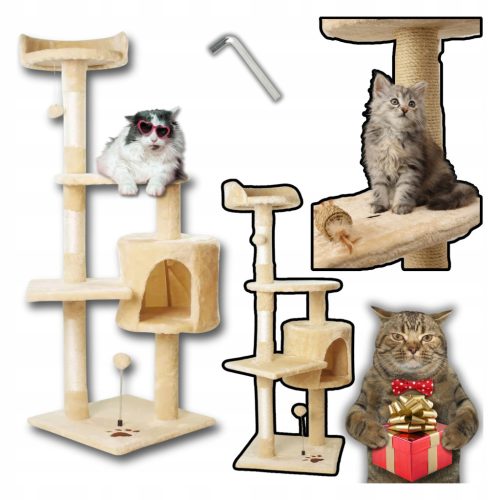Visoki drapak za mačke Cat Tower Bed XL bež MT04 veliki s GRATIS IGRAČKOM