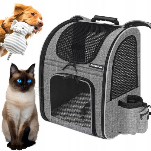 Plastični ruksak za pse Cameleon sive boje s mrežicom S/M 34 cm x 43 cm x 28 cm