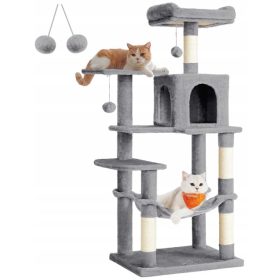   VELIKI DRAPAK ZA MAČKE XXL VISOK 143 CM 6 RAZINA KUĆICA NA DRVETU VISEĆA LED SVJETLOM