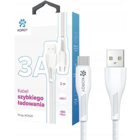   Korgy ACW20 USB-A - USB-C kabel, 2 metra brzo punjenje, najlonska pletenica, bijela