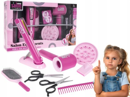 SET ZA FRIZIRANJE za djecu + sušilo za kosu + salon za friziranje, 9 elemenata, pribor