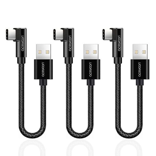  USB C kabel kratki, 20 cm, 3 komada, USB C kabel, kut 90°, najlon, pleten