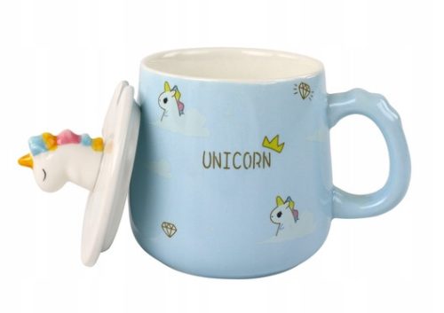 Unicorn Themed Blue Ceramic Mug with Spoon and Infuser