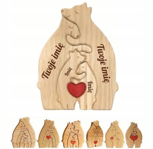  Drvene figure medvjedića, GRAVIRANI, puzzle, motiv obitelji, SPREMNO ZA POKLON