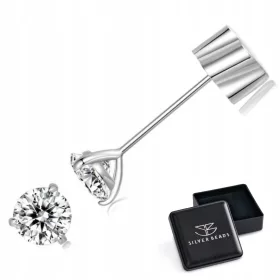 Srebrne naušnice s Moissanitima 3,0 x 3,0 mm 0,1 ct