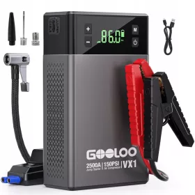   GOOLOO VX1 2500A Akumulator s kompresorom, supersafe 12V pomoć pri pokretanju s digitalnim pumpom tlaka 150 PSI, prikladno za benzinske motore 8,5 L i dizelske motore 6,0 L