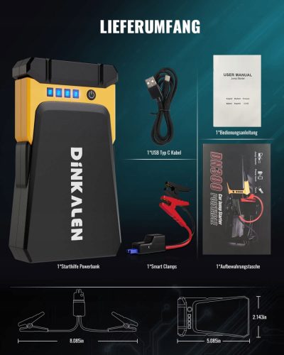 DINKALEN Snaga banke 15800mAh 1200A Automatski pokretač vozila LED svjetiljka