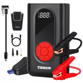   TISHOW 4u1 Powerbank s kompresorom 1600A 12V za pokretanje vozila 150PSI LED USB