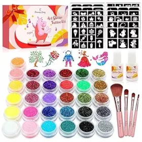   Glitter tattoo set za djevojčice, 31 boja, privremena tetovaža