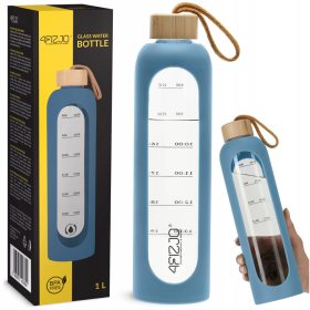    MOTIVACIONA STAKLENA BOCA ZA VODU, PROPUSNA MJERA, SILIKONSKA FUTROLA 4FIZJO