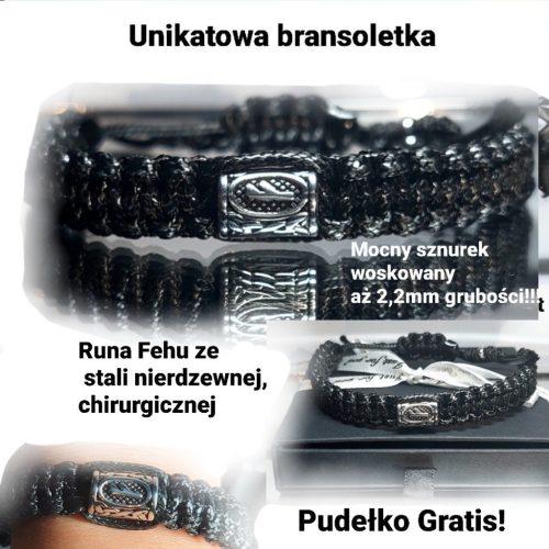 RUKAVICA OD RUNE FEHU, ČELIK, UZICA MAKRAME, IZRAĐENA NA VELIČINE ILI ŠIRINE 18 cm
