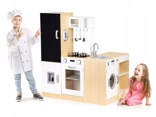 DJEČJA DRVENA KUHINJA S ODVOJENIM SEGMENTIMA XXL TABLICA + LED ECOTOYS