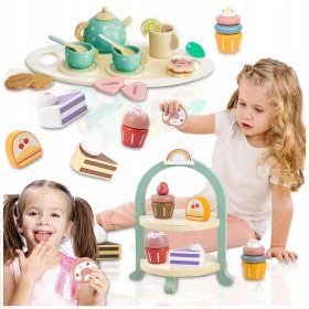   CAFE ZA DJECU DRVENI POSLASTIČARSKI SET ZA KAVU, SERVIS ZA ČAJ, 23 EL