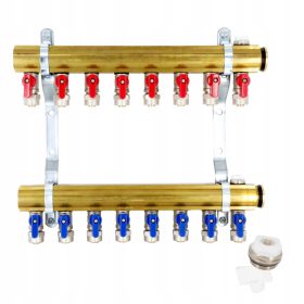   Razdjelnik za centralno grijanje s 8 krugova, izrađen od mesinga s PEX ventilima i ventilacijskim otvorima