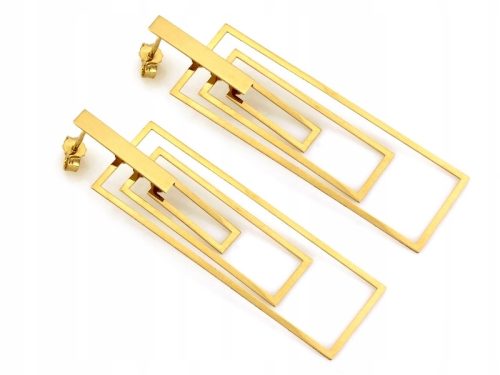 Zlatne naušnice od 585, elegantni, dugački, veliki, pomični pravokutnici na nitu od 14k