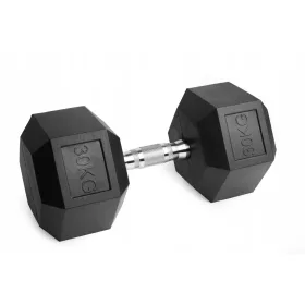    Fiksne bučice 1x30kg, gumirani lijevano željezo, 30kg HEX, za trening SOLID
