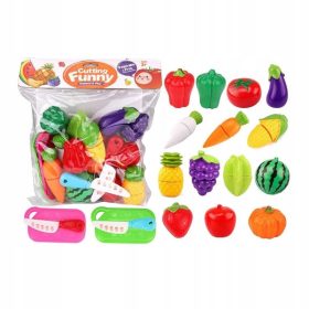 Voće i povrće na čičak s pladnjem i nožem