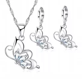   ENSKI SET SREBRNIH NAKITA SA KRISTALIMA I MOTIVOM LEPTIRA P 2258