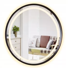   OGLEDALO FI 100 CM OKRUGLO U CRNOM OKVIRU LED SVJETLJENO LOFT