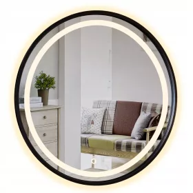   OGLEDALO FI 80 CM OKRUGLO U CRNOM OKVIRU LED SVJETLJENO SA LOFT PREKIDAČEM