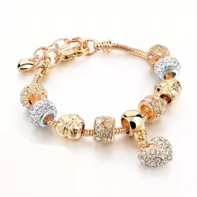  ŽENSKA ZLATNA MODULAR CHARMS NARUKVICA 585 SRCE ZA POKLON