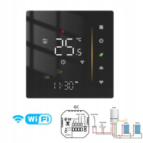 LED termostat WIFI TUYA plinski/vodeni grijač za grijanje GC 5A 95~240V crna
