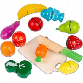   Dječji drveni set za rezanje povrća i voća s kutijom za igru