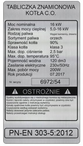Tablica s podacima za kotlovsko ložište 15x8 CM