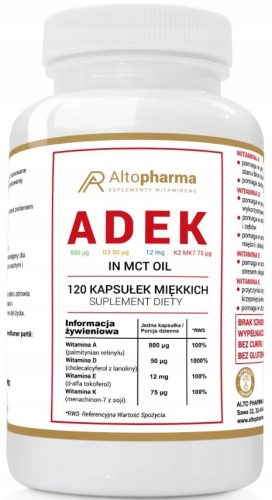 Altopharma ADEK u MCT ulju - 120 kapsula, Visoka bioraspoloživost
