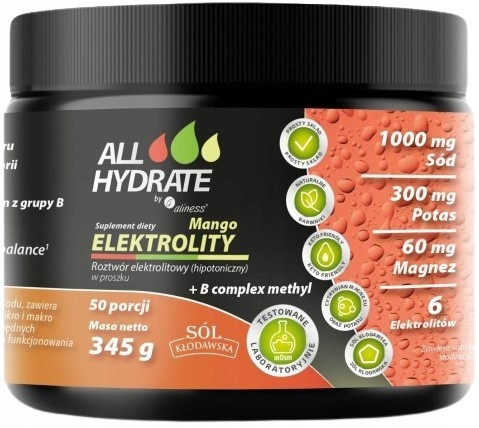 ALLHydrate Elektroliti s B kompleksom metil - Mango, 50 porcija, 345g